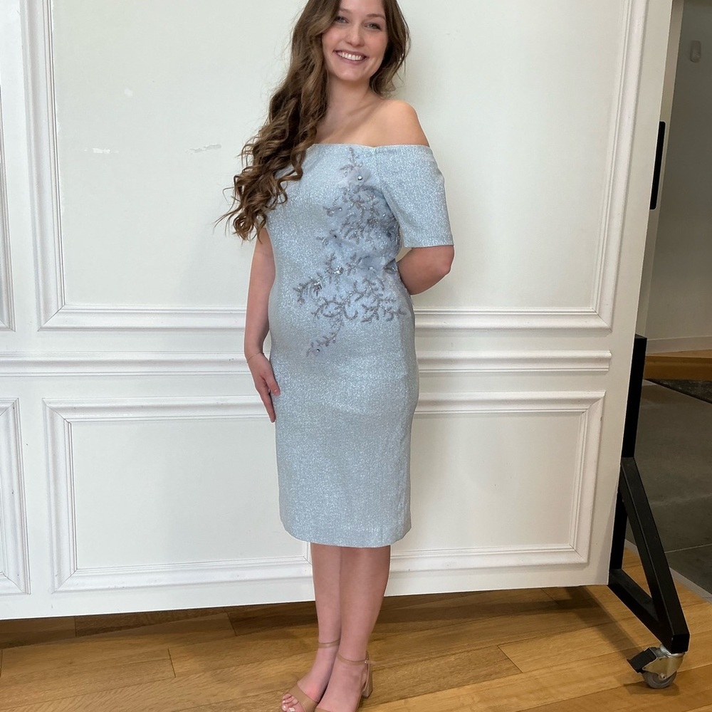 Elegant Off-Shoulder Light Blue Dress - Picture 1 of 9
